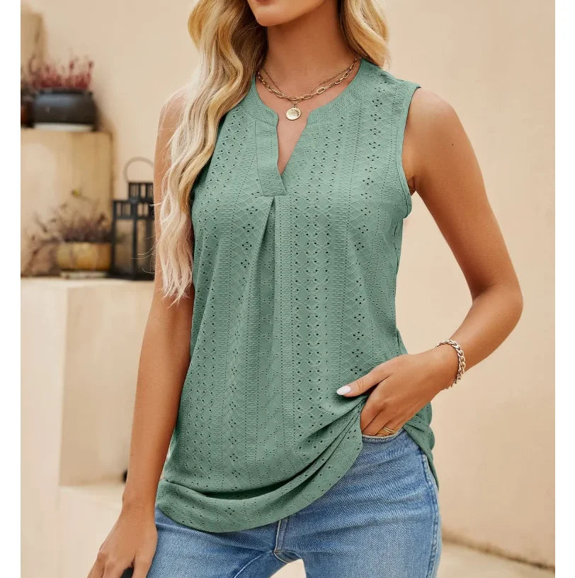 Hollow Out V-neck Sleeveless T-shirt Main image