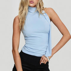 Y2K Mock Neck Solid Color Slim Fit Cami Top