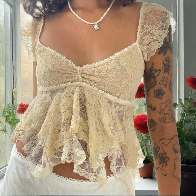 See-Through V Neck Tank Crop Top Main image