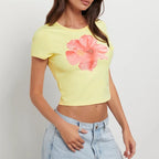 Gothic Flower Print Crop T-shirt