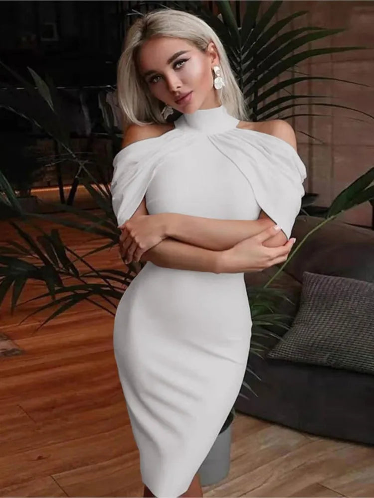 Solid Halter Off Shoulder Hip Package Bodycon Work Dress Main image
