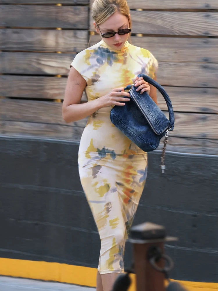 Tie Dye Turtleneck Slim Midi Dress Secondary image