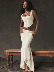 Lace Crop Elegant Skirt Knit Set