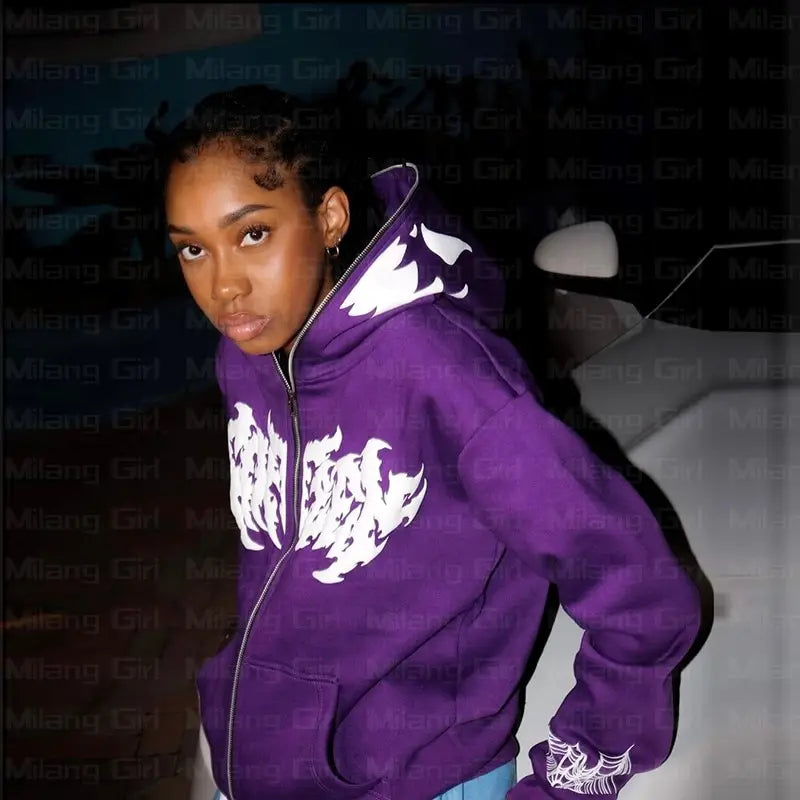 Gothic Spider Web Oversized Hoodie Main image