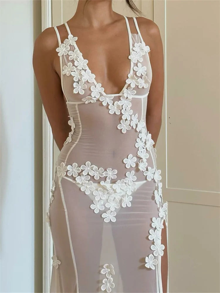 Mesh Strap Split Backless Floral Dress Secondary image