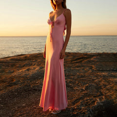Cutout Tie-Up Silky Cami Maxi Dress