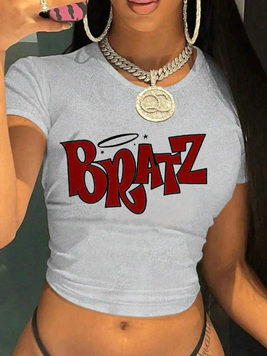 Cherry Print Cropped Crew Neck Crop Top Main image