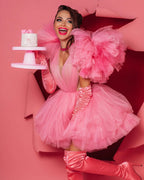 Pink Tulle Ruffled A-Line Party Dress