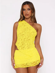 Irregular Lace Patchwork Skirt Knit Set