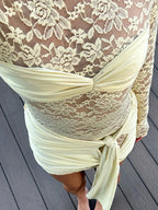 Bandage Round Neck Skinny Long Lace Dress
