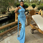 Strapless Off Shoulder Pleated Maxi Dress