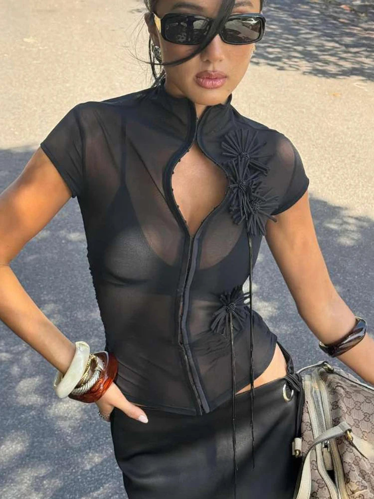 Tassel Applique Mesh Sheer Top Main image