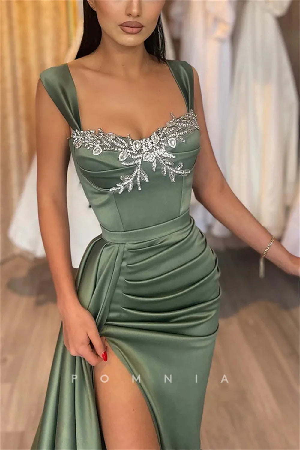 Pleated Mermaid Satin Prom Dress Main image