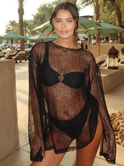 Hollow Out Long Sleeve Mesh Sheer Top