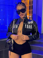 Letter PU Hipster Crop Jacket