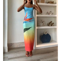 Square Neck Sequined Slit Floral Dress