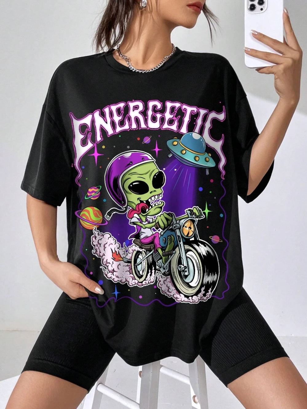 Alien Racing Graphic Cotton T-shirt Secondary image