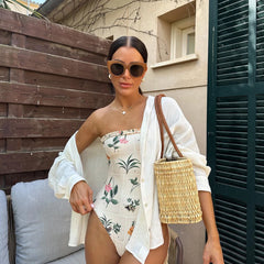 Floral Lace-Up Push-Up One Piece Swimwear