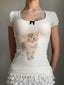Cat Print Square Neck Slim Fit T-Shirt Crop Top