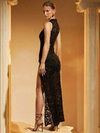 High Slit See-Through Elegant Lace Dress