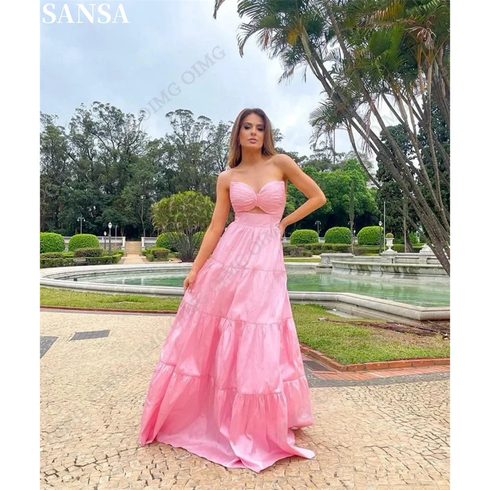 Taffeta Pink Backless A-line Party Dress Main image
