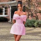 Bow Backless Jacquard A Line Mini Dress