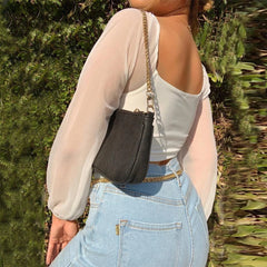 V-Neck Drawstring Bandage Sheer Top