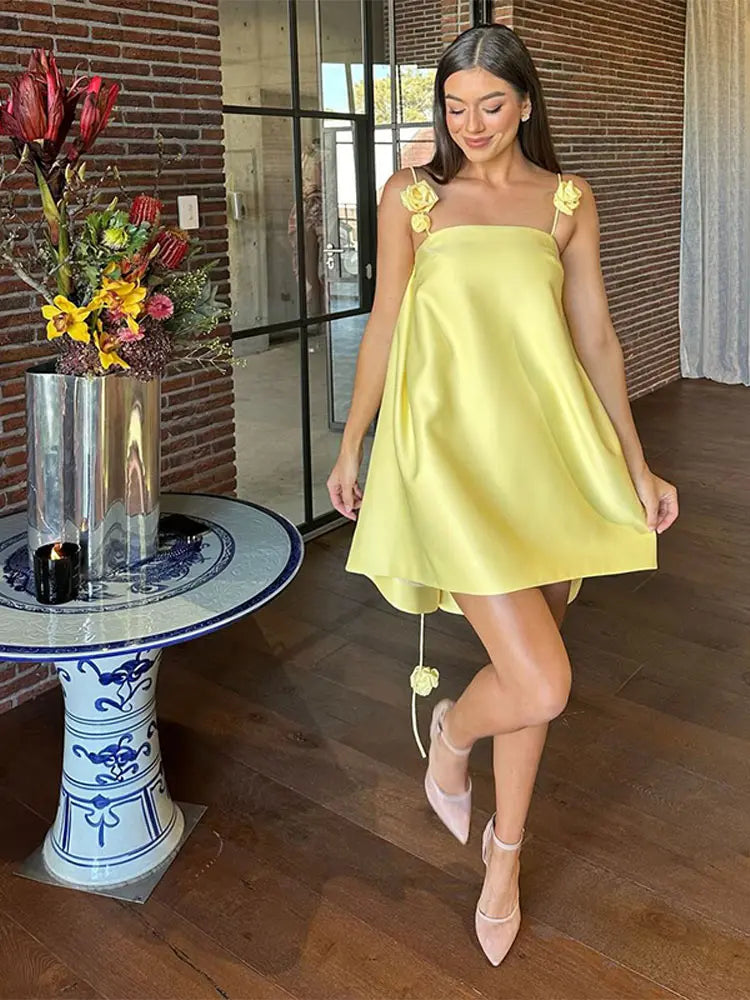 3D Flower Spaghetti Strap Floral Dress