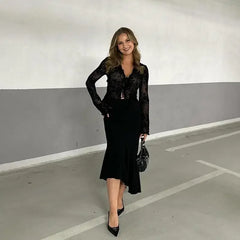 Chiffon Slim Fit Tweed Style Flare Sleeve Blouse