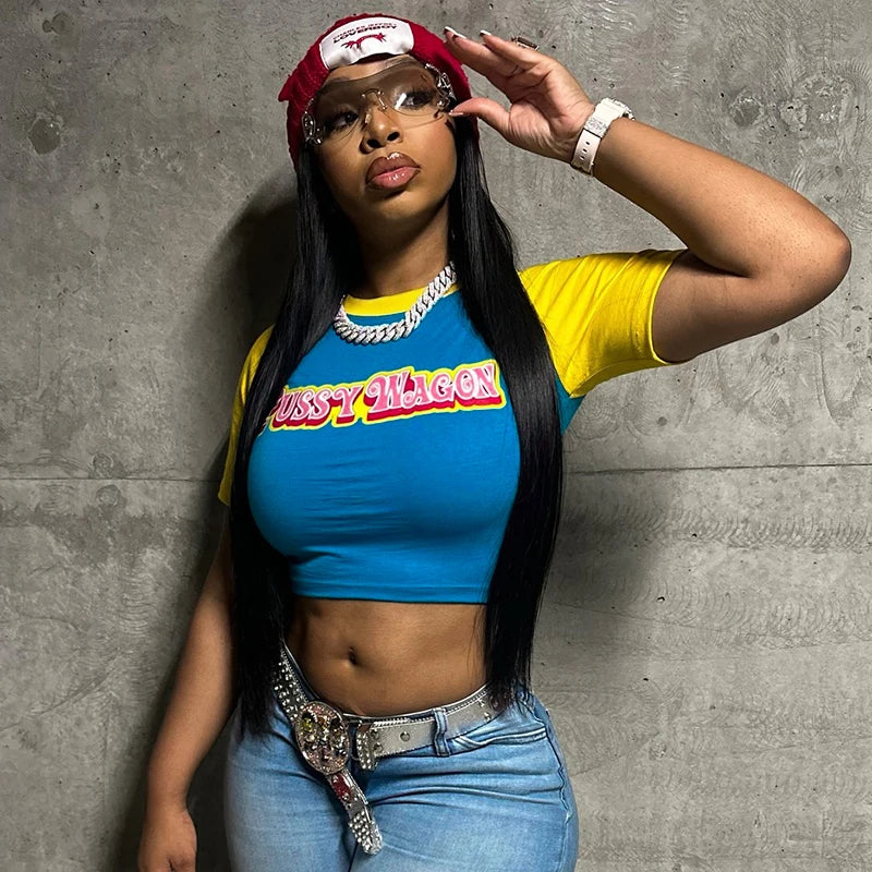 Color Clash Round Neck Spice Girls Crop Top Main image