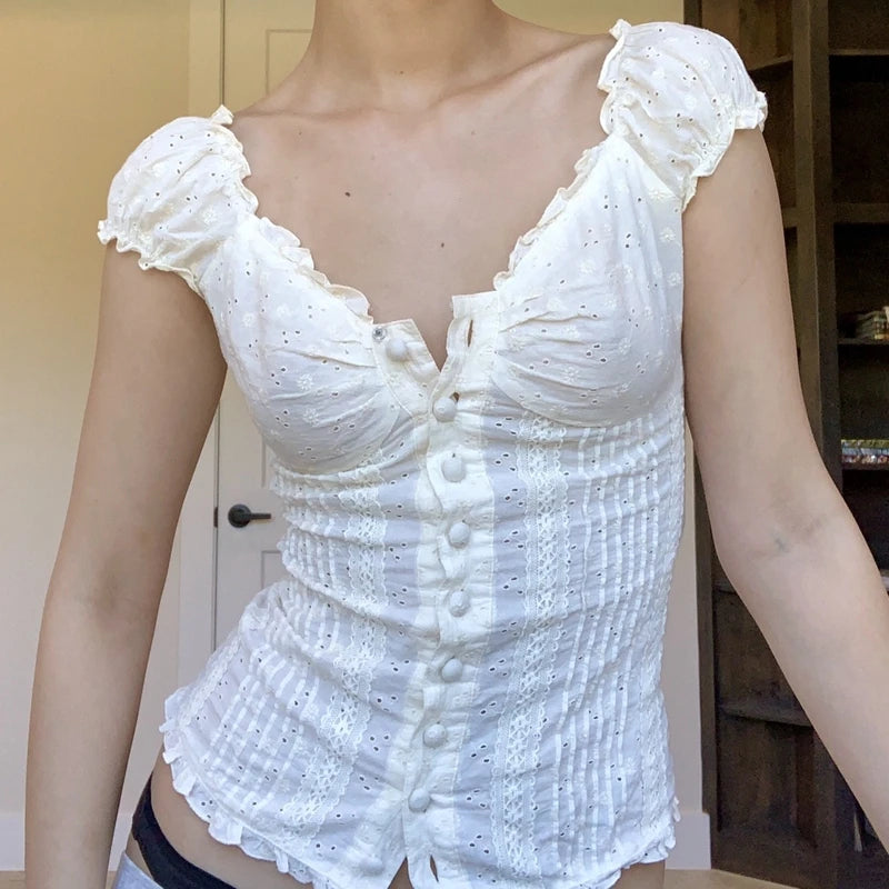 Floral Button V Neck Crop Top Main image