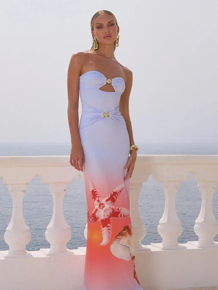 Hollow Slash Neck Sheath Floral Dress Main image