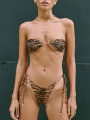 Solid Leopard Print Push Up Two Piece Swim Sets