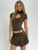 Turtleneck Mini Skirt Knit Set