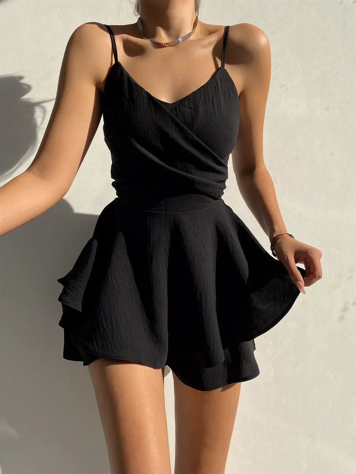 Slim Suspender Solid Ruffles Threaded Slip Dress Secondary image