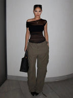 Patchwork Mesh Sheer Top