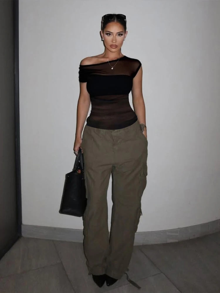 Patchwork Mesh Sheer Top