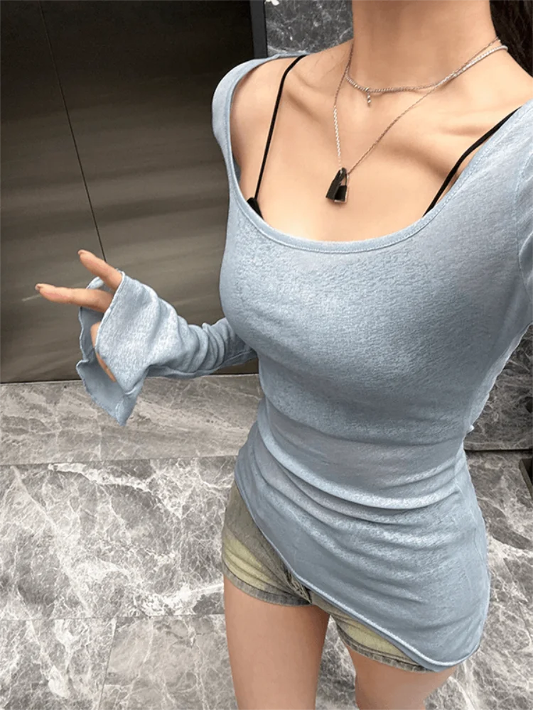 Mesh Irregular Long Sleeve Sheer Top Main image