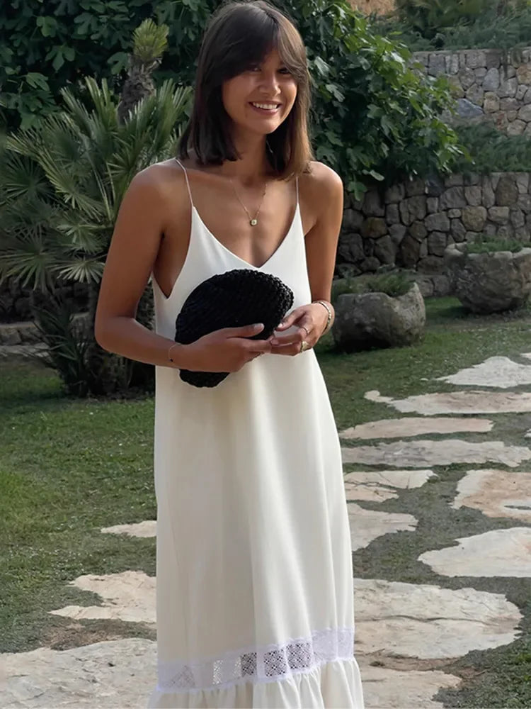 White Satin Mesh Backless Maxi Dress Main image