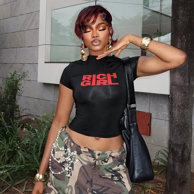 Letter Printed Short Sleeve Crop Top Secondary image