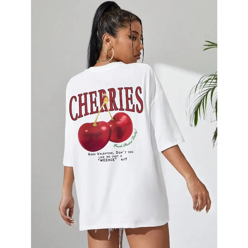 Cherry Print Loose Cotton T-shirt Main image