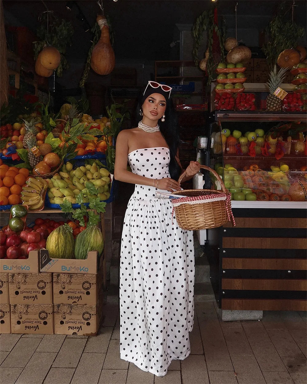Polka Dot Strapless A-line Party Dress Main image