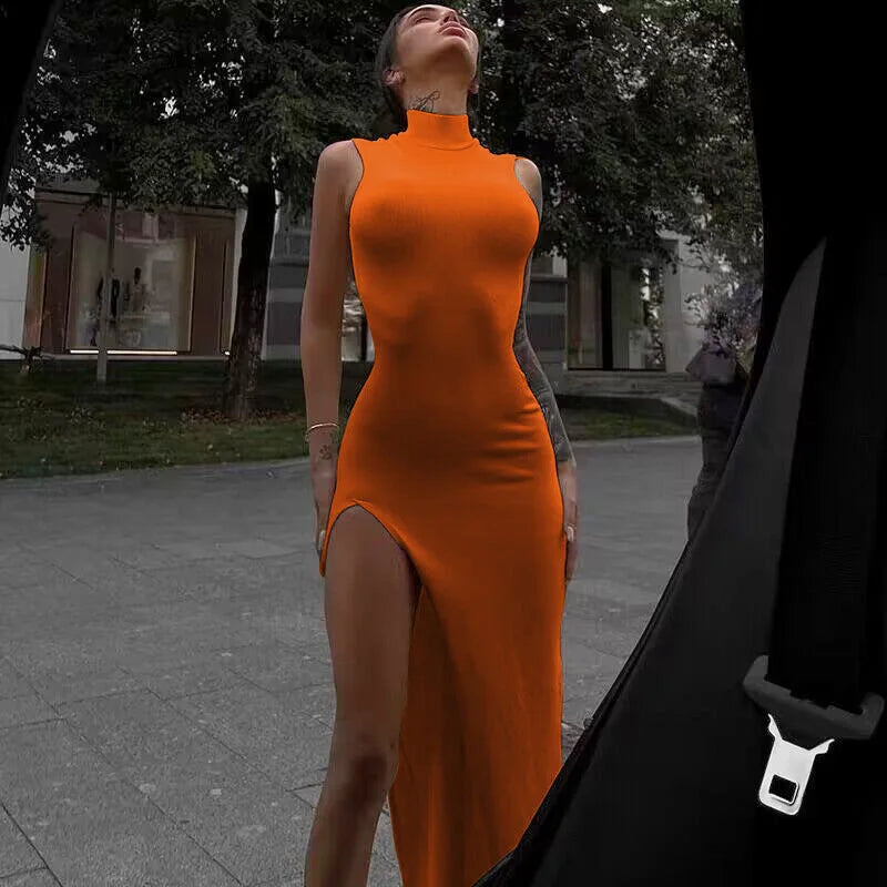 Slit Turtleneck Bodycon Midi Party Dress Main image