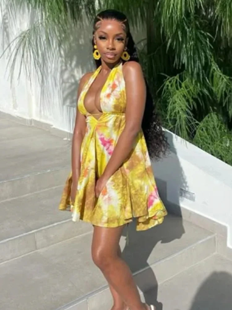 Tie-Dye Halter Ruffle Hem Bandage Mini Dress Secondary image