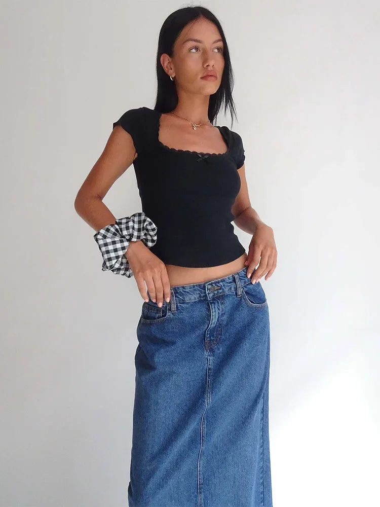 Lace Trim Knitted Cottage Baby Tee Crop Top Secondary image