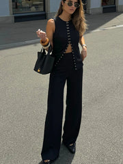 Sleeveless Vest Straight Pant Suit