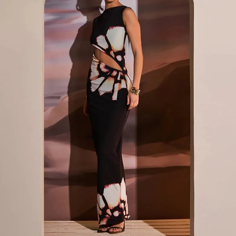 Hollow Sleeveless O-neck Floral Dress Secondary image