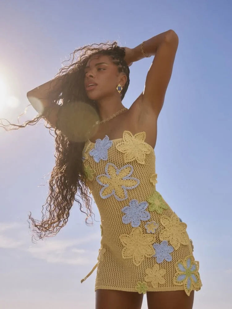 Embroidery Crochet Strap Hollow Mini Dress Secondary image