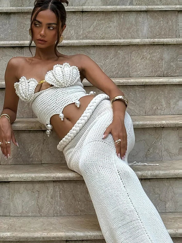 Pearl Twisted Long Skirt Knit Set Main image