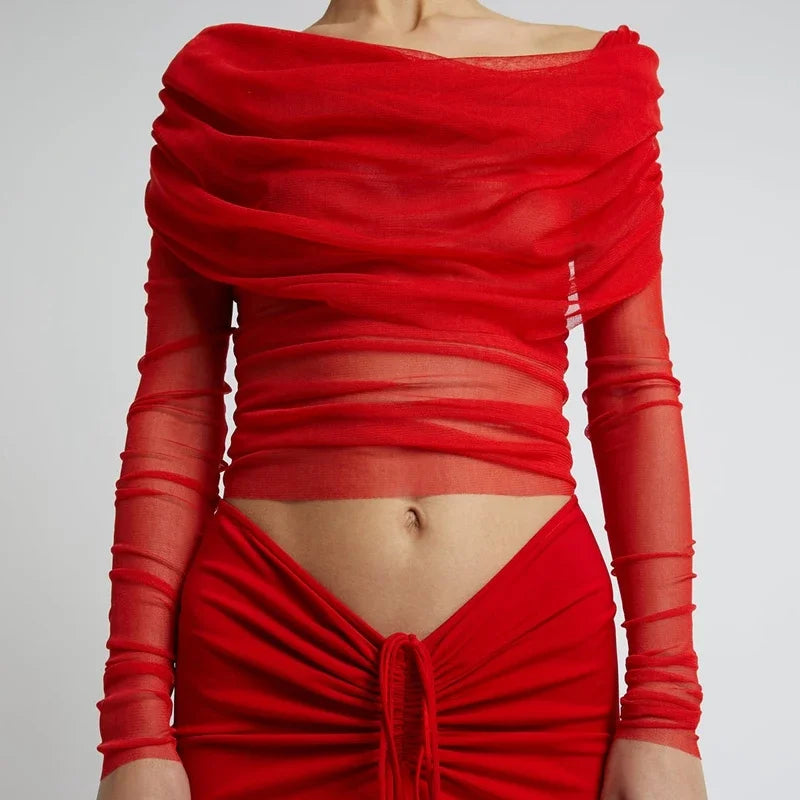 Sheer Mesh Slim Fit Crop Top Secondary image
